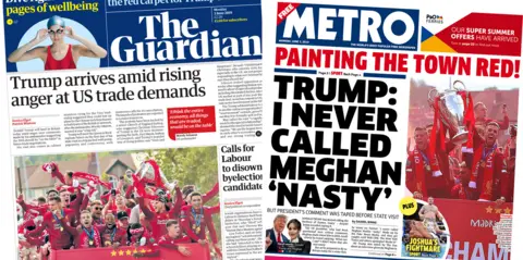 The front pages of the Guardian and Metro