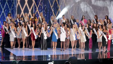 Getty Images The Miss America 2019 class on stage