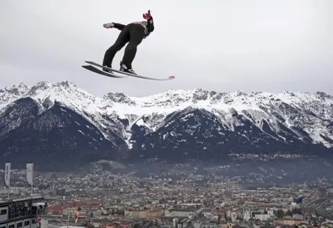 EPA Daniel Andre Tande of Norway performs a practice ski jump
