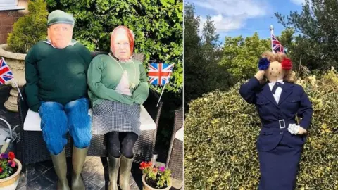 Nicola Casey VE Day scarecrows in Wrockwardine village, in Shropshire