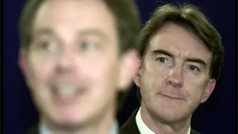 PA Media Peter Mandelson behind Prime Minister Tony Blair