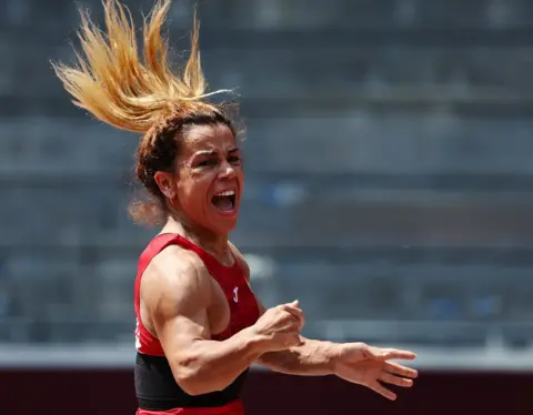 Reuters Tokyo 2020 Paralympic Games - Athletics - Women"s Shot Put - F41 Final - Olympic Stadium, Tokyo, Japan - August 27, 2021. Raoua Tlili of Tunisia in action