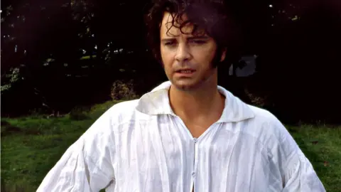 BBC Colin Firth as Mr Darcy, emerging from a lake in a wet shirt in the 1995 series