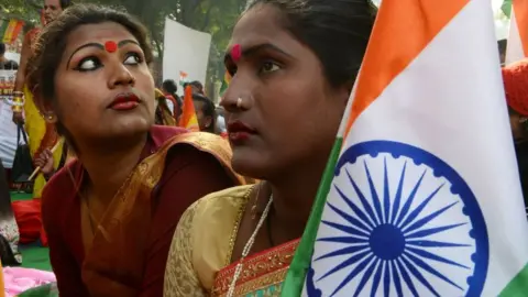 Getty Images Members of the Indian transgender community take part in a protest against the Transgender Persons (Protection of Rights) Bill 2016, in New Delhi on January 20, 2019.