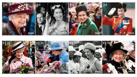 Royal Mail Eight stamps commemorating the Queen