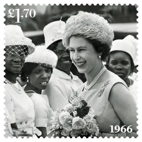 Royal Mail 1966 stamp of the Queen on a visit to the West Indies