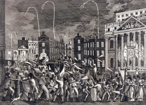 Getty Images View of the celebrations which took place outside the Mansion house, London, on 25 October 1809, to mark the Golden Jubilee of King George III.